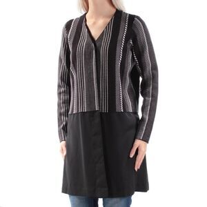 ALFANI Womens Black Striped Long Sleeve Open Top